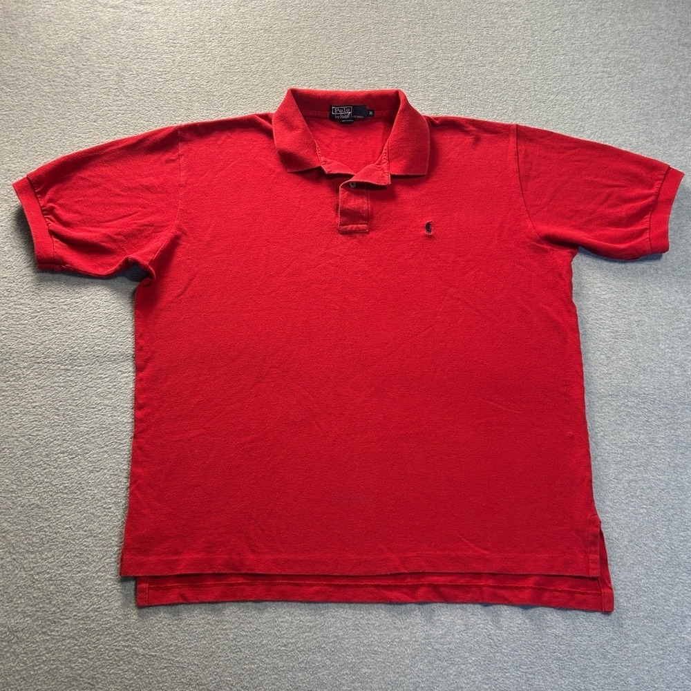 Polo Ralph Lauren Polo Shirt Mens XL Red 100% Cotton Navy Pony Logo Short Sleeve